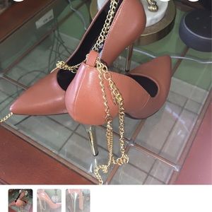 Brown Stilettos with Gold Chains